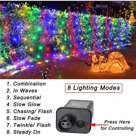 Colorful Net Lights Outdoor, 300 LED Christmas Net Lights 14.8x4.9ft Mesh Lights - Picture 2 of 7